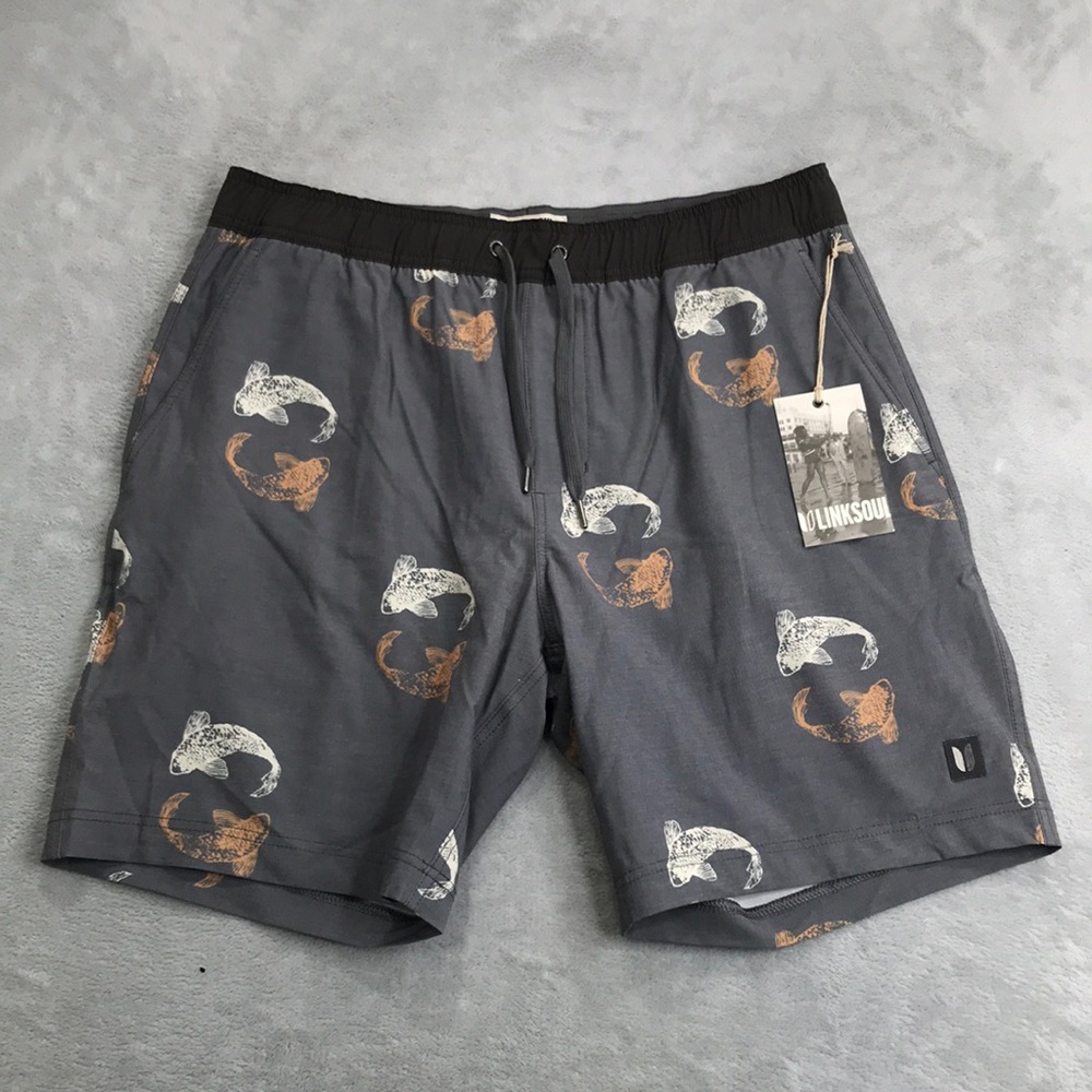 Linksoul Saturday Shorts Fish Print on Gray background size L New